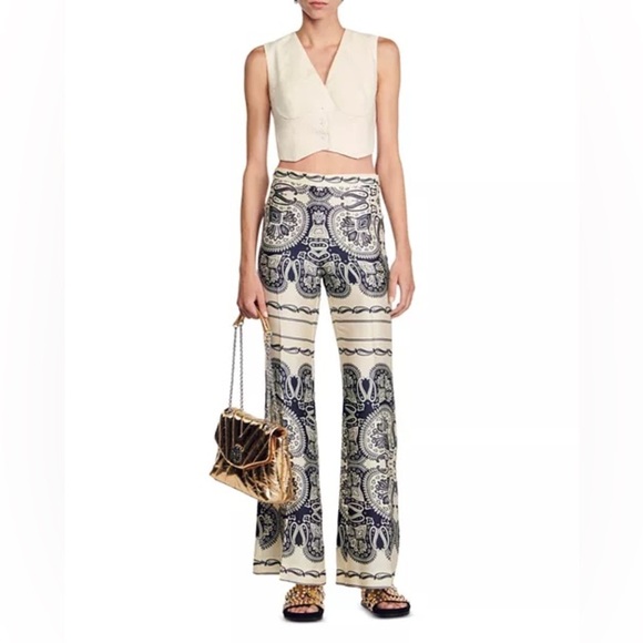 SANDO Teylor Paisley Pants PATTERNED FLOATY TROUSERS Size 40 Navy Ivory 6 8 38 - Picture 1 of 16